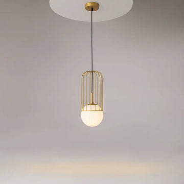 Pendant light with gold-colored metal base and white glass diffuser in a modern design – Telford | Maytoni