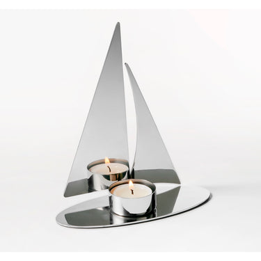 Stainless steel tealight holder, polished sailboat design, maritime light reflections - Regatta | Philippi