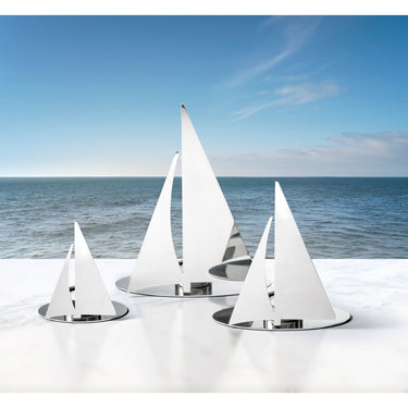 Stainless steel tealight holder, polished sailboat design, maritime light reflections - Regatta | Philippi