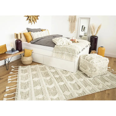 Teppich – Creme Khaki Wolle, Weiche Struktur, Edles Design, 150 cm - Bohist 425 | Kayoom