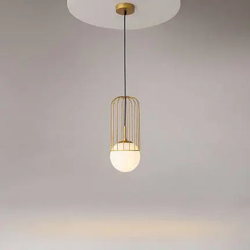 Pendant light with gold-colored metal base and white glass diffuser in a modern design – Telford | Maytoni