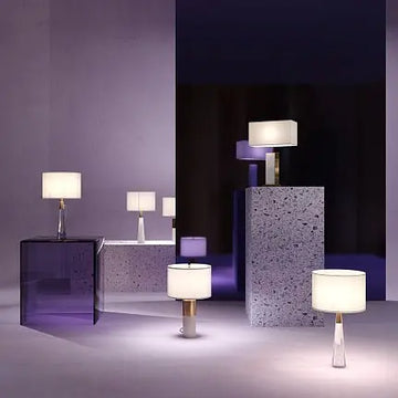 Table Lamp Round Ceramic & Metal Base Brass Finish & Fabric Shade – Bianco | Maytoni