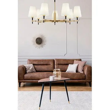 Chandelier Brass Frame & White Textile Shades – Zaragoza | Maytoni