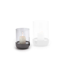 Hurricane Lamp Titanium-Coated Stainless Steel Base, Hand-Blown Thick Glass Cylinder, Wind-Resistant Design for Indoor & Outdoor – Sally | Philippi