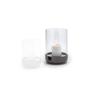 Hurricane Lamp Titanium-Coated Stainless Steel Base, Hand-Blown Thick Glass Cylinder, Wind-Resistant Design for Indoor & Outdoor – Sally | Philippi