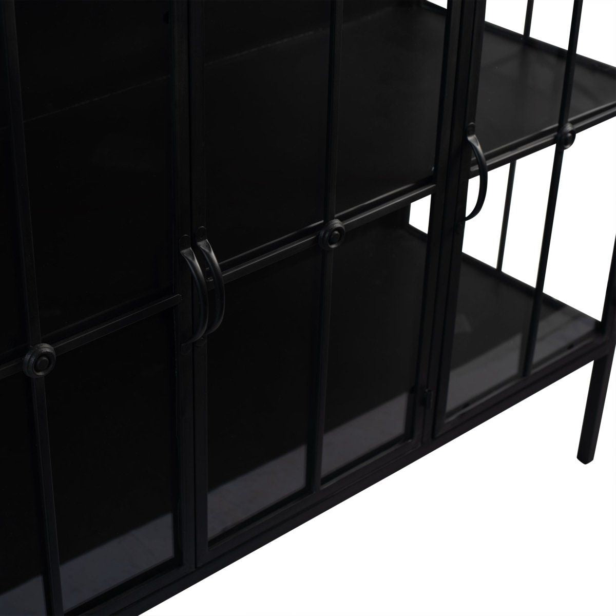 Vitrinenschrank – Schwarzes Eisen, Glas Türen, Industrieller Stil - Cave | PTMD