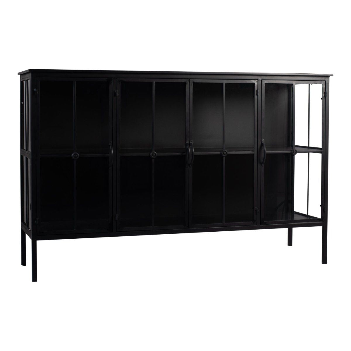 Vitrinenschrank – Schwarzes Eisen, Glas Türen, Industrieller Stil - Cave | PTMD