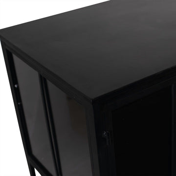 Vitrinenschrank – Schwarzes Eisen, Glas Türen, Industrieller Stil - Cave | PTMD