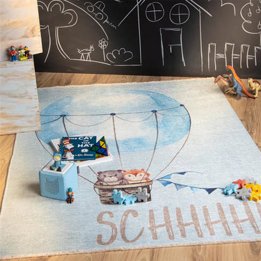 Teppich – Heißluftballon-Motiv, Aquarell-Design, Hellblau - Joanna 611 | Kayoom