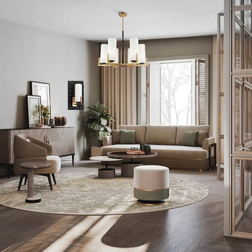 Fortano | Maytoni - Chandelier Metal in Black and Brass, Six White Cylindrical Glass Shades, E27 Sockets