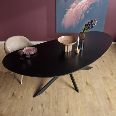 Dining Table - Oak Wood, Black Metal Matrix Base, Organic Shape – Cloud | Starfurn