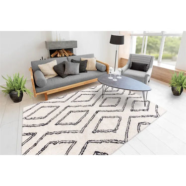 Teppich – Hochflor Design, Doppelrauten Muster, Elfenbein Farbton, 80 x 150 cm - Orlando 225 | Kayoom