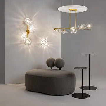 Pendant Lamp Modern Brass Metal and Cast Glass Accent 5-bulb – Miracle | Maytoni