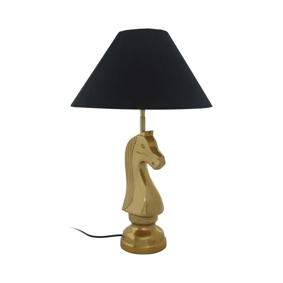 Tischleuchte – Schachfigur Design, Goldene Akzente, Schwarzer Stoffschirm - Bishop 125 | Kayoom