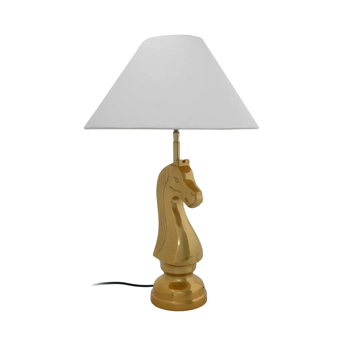 Tischleuchte – Schachfigur Design, Goldene Akzente, Weißer Stoffschirm - Bishop 125 | Kayoom