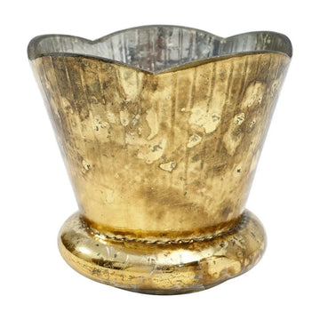 Tealight holder made of shiny glass with elegant gold finish, round shape, and atmospheric light reflection - Baloe | PTMD