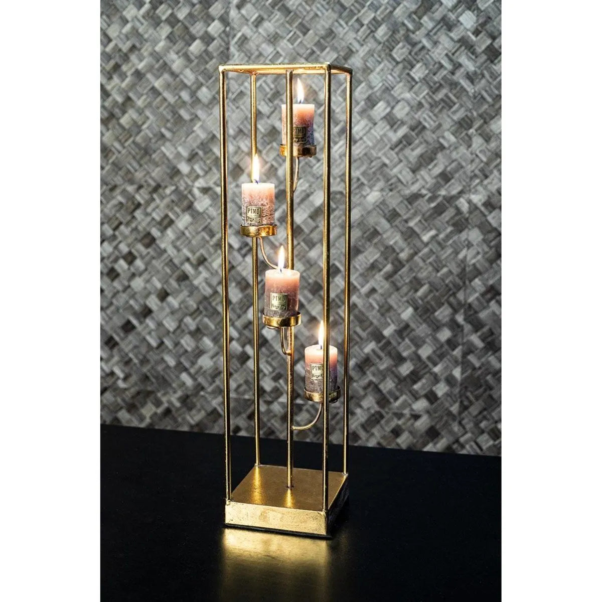Teelichthalter – Goldfarbenes Eisen, Schlankes Design, Versetzte Halterungen, S - Jannix | PTMD