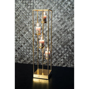 Teelichthalter – Goldfarbenes Eisen, Schlankes Design, Versetzte Halterungen, S - Jannix | PTMD