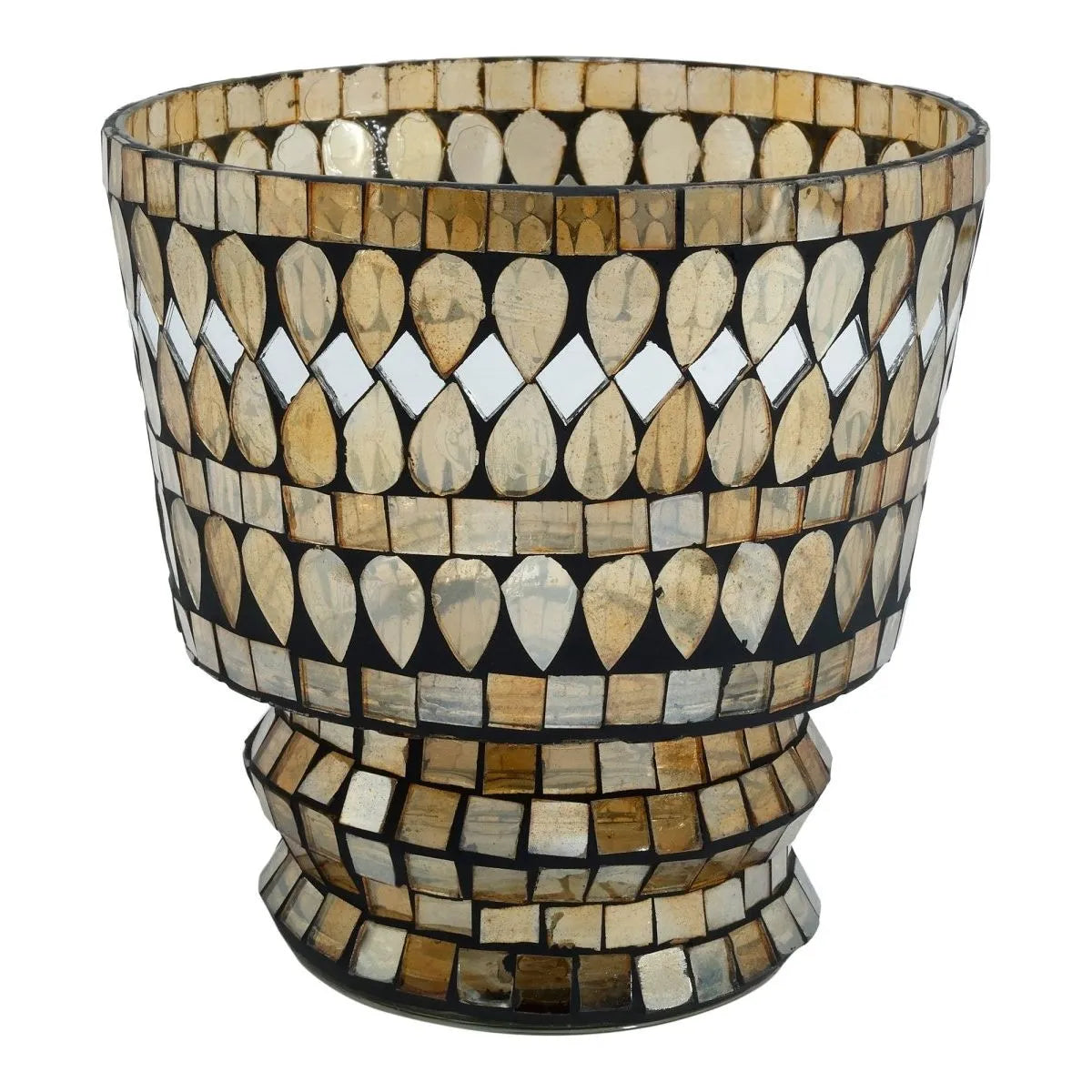 Teelichthalter – Goldenes Glasmosaik, Facettierte Form, Geometrisches Muster - Riv | PTMD