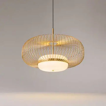 Pendant Lamp Brass-Colored Metal Grid & Opal Glass Diffuser – Levitation | Maytoni