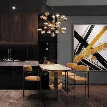 Pendant light with gold-colored metal frame and amber mirror glass shades in modern design – Dallas | Maytoni