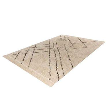 Teppich – Geometrisches Linienmuster, Creme Schwarz Design, Fransen Abschluss, 160 x 230 cm - Mylen 625 | Kayoom