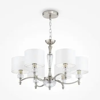 Chandelier Nickel Metal Frame Fabric Shade & Glass Elements 6-light – Alicante | Maytoni