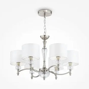 Chandelier Nickel Metal Frame Fabric Shade & Glass Elements 6-light – Alicante | Maytoni