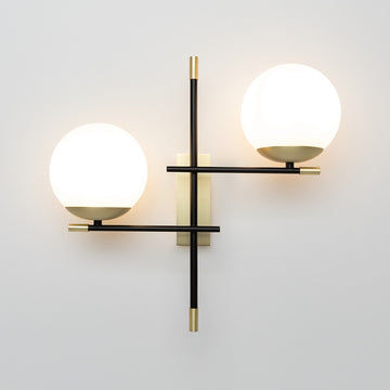 Wall light with black and gold finish and white opal glass shade – Nostalgia | Maytoni
