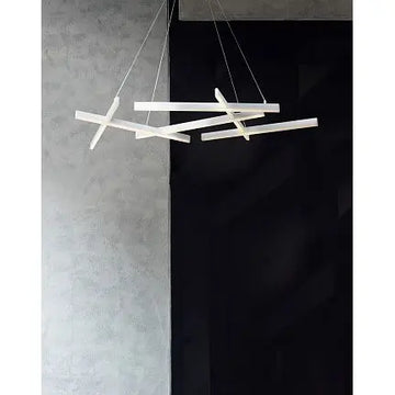 Pendant light with white geometric metal-acrylic LED design, integrated LED and opal diffuser (79 W, 3000 K) – Line | Maytoni