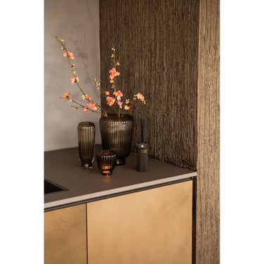 Solid Glass Vase with Round Shape, Ribbed Structure & Brown Finish Size S – Joyca | PTMD