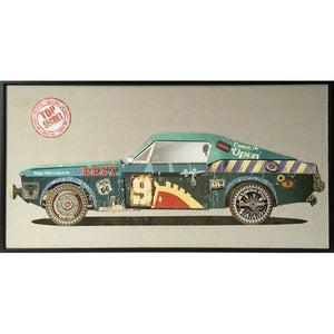 Wandbild – Künstlerische Collage, Schwarzer Rahmen, Grünes Rennwagenmotiv - Rennwagen II | Kayoom