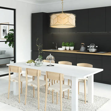 Pendant lamp with gold-colored metal frame and linen shade in an elegant design – Messina | Maytoni