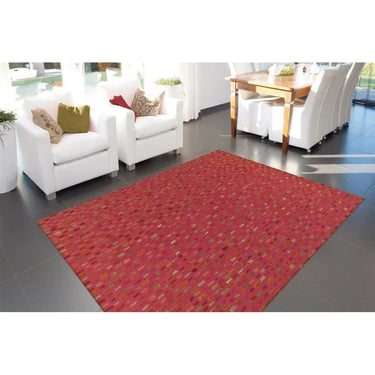Teppich – Filigrane Patchworkoptik, Natürlicher Materialmix, Rote Farbwelt, Flachflor - Wild 8022 | Kayoom