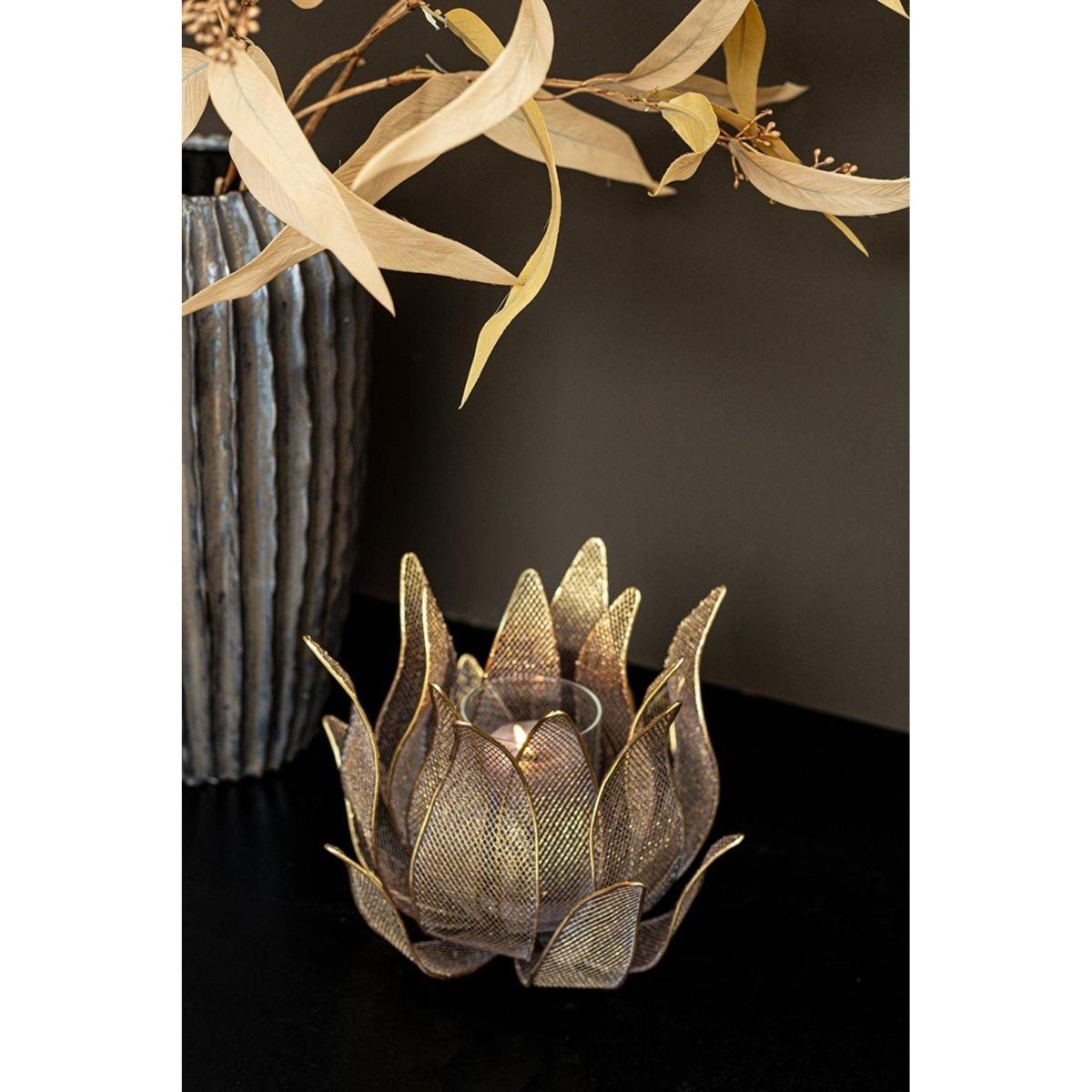 Windlicht - Milia gold iron flower von PTMD - Esszett Luxury | Stilvolles Wohnen mit Charakter