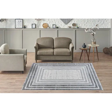 Teppich – Polyester Flor, Graue Farbgebung, Flachgewebe Design, 80 x 150 cm - Sarai 125 | Kayoom