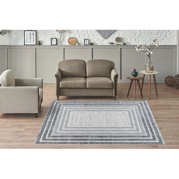 Teppich – Polyester Flor, Graue Farbgebung, Flachgewebe Design, 120 x 170 cm - Sarai 125 | Kayoom
