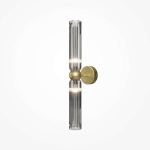 Wall light, brushed gold, 2 smoked grey mirrored-ribbed glass shades, 2x E14 40W – Antic