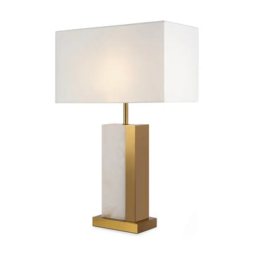 Table Lamp Rectangular Alabaster Ceramic Base Brass Finish & Fabric Shade – Bianco | Maytoni