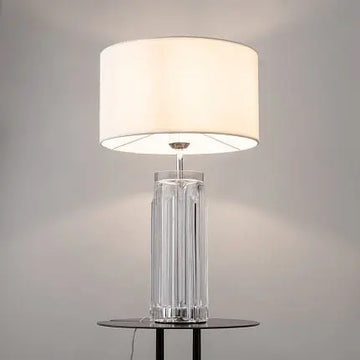 Table Lamp Sculptural Cast Glass Fabric Shade & Chrome Accent – Muse | Maytoni
