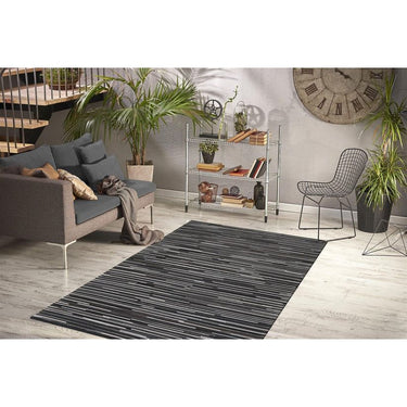Teppich – Filigrane Patchworkoptik, Natürlicher Materialmix, Dunkelgraue Farbwelt, Flachflor - Wild 8023 | Kayoom