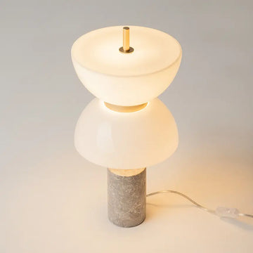 Table Lamp with Grey Marble Base, Gold Metal Arm & White Glass Diffuser – Kyoto | Maytoni