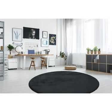 Teppich – Anthrazit Farbe, Weicher Flor, Felloptik, 160 cm Rund - Rabbit 125 | Kayoom