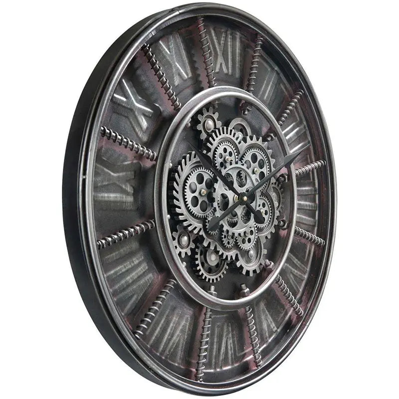 Wall Clock Open Gear Design Industrial Metal Frame Striking Vintage Detail – BLACKPOOL | Sompex
