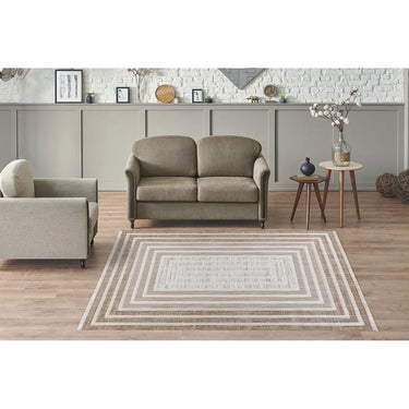 Teppich – Polyester Flor, Braun-Beige Farbgebung, Grafisches Muster, 80 x 150 cm - Sarai 125 | Kayoom