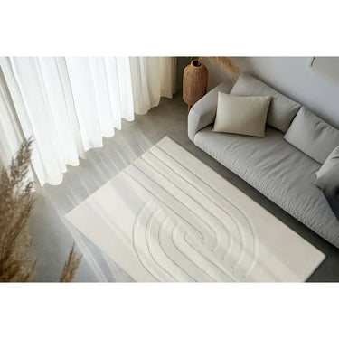 Teppich – Kurzflor Design, Geprägtes Linienmuster, Creme Farbton, 80 x 150 cm - Peace 725 | Kayoom
