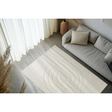 Teppich – Kurzflor Design, Geprägtes Linienmuster, Creme Farbton, 160 x 230 cm - Peace 725 | Kayoom