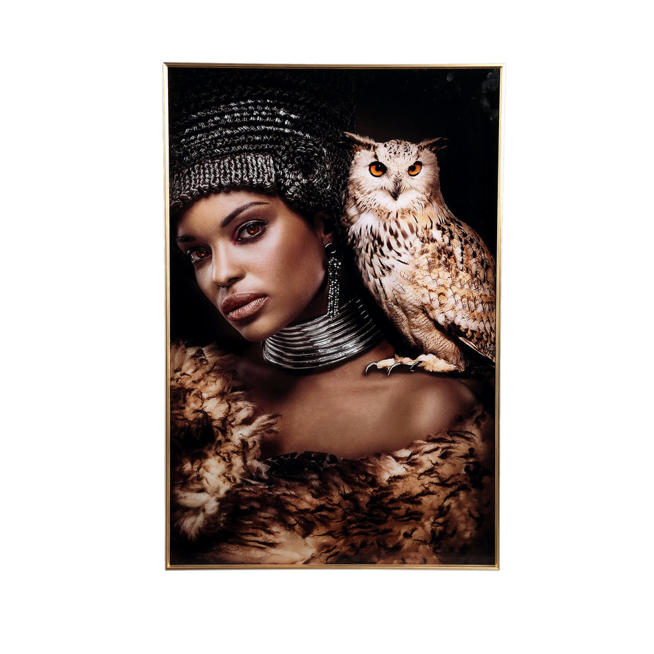 Glas-Wandbild - Strong Woman with Owl