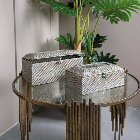 Aufbewahrungsbox mit Deckel - Tavin Antique Gold iron (Set aus 2) - Esszett Luxury