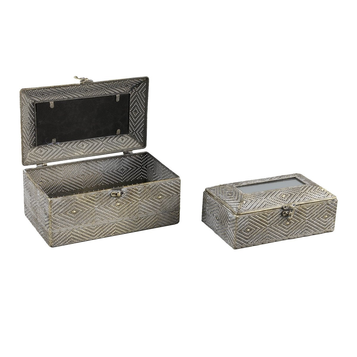 Aufbewahrungsbox mit Deckel - Tavin Antique Gold iron (Set aus 2) - Esszett Luxury